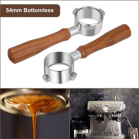 54mm Bottomless Portafilter For 8 Series Espresso Machines With Wood Handle Stainless Steel For Home Baristas Two Cup Basket