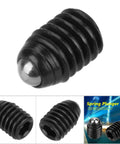 Premium M6 Carbon Steel Spring Plungers Rock Solid Ball Detent Screws Built Hardcore For Precision Clamping And Machine Fixtures Slick Operation 10 Piece Industrial Hardware Set close-up of black spring plunger with a shiny steel ball.
