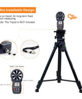 BT100APP Wireless Bluetooth Anemometer Handheld Wind Speed Meter With Temperature Wind Chill And Air Velocity Readings In Five Units Meters Per Second Kilometers Per Hour Feet Per Minute Knots Miles Per Hour And Battery Power Display For On The Go mounted on tripod, 6.5in