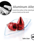 4 Pack Aluminum Alloy Tire Valve Caps For Cars Trucks SUVs And Motorcycles Red Universal Dustproof Valve Stem Caps With Rubber Gasket For Leak Free Performance displayed with metal material illustration