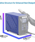 Pro Grade Hot Air Rework Station With Detachable Soldering Gun, 4 Preset Channels, Digital LED Display, shows device dimensions