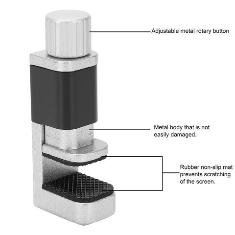 Close-up of a component from the Phone Screen Repair Tool Kit With Adjustable Screen Fastening Clamp And Clip Fixture For Mobile Phones Tablets And Curved Screens 8 Piece Aluminum Alloy Set For Precise Repairs Pro Grade Build, showing adjustable rotary button and rubber non-slip mat.