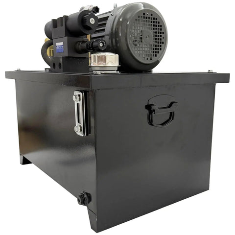 Dinenovote 3750w Hydraulic Power Unit With 80L Tank, Double-End Valve And Quantitative Vane Pump, 14Mpa Pressure Rating, Hard Tube Wiring For Continuous Industrial Use showing black steel tank design.