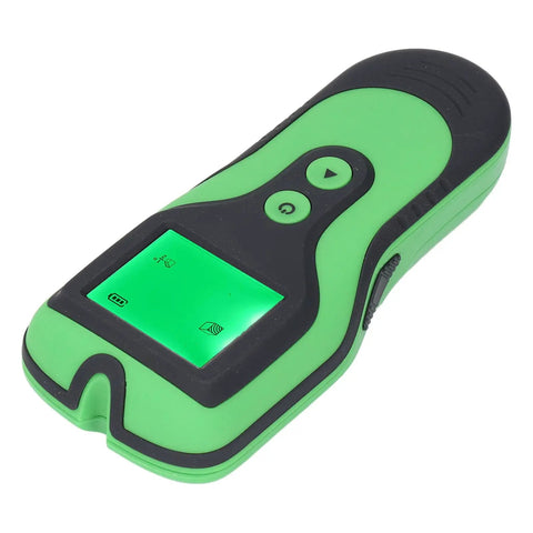 Generic Stud Finder Wall Scanner, 5 Modes LCD Display with Sound Alarm in green color with digital display and buttons.