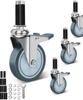 Heavy Duty 4 Inch Caster Wheels Set Of 4 With Expanding Stem And Locking Brakes For 7/8 To 1-3/8 Inch Furniture Legs