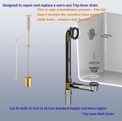 Solid Brass Tub Drain Linkage Assembly For Trip Lever Bath Tub Waste And Overflow Drain Adjustable From 13.25 To 15.25 Inches Do It Yourself Friendly Easy Repair Kit Fits Standard Drains Durable Plumbing Upgrade