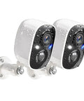 Two-Pack Wireless Outdoor Porch Cameras With 2K Crystal Video And Color Night Vision AI Motion Detection mounted on wall