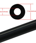 Side view of black silicone vacuum tubing with a washer, showing 5 mm inner diameter and 11 mm outer diameter.