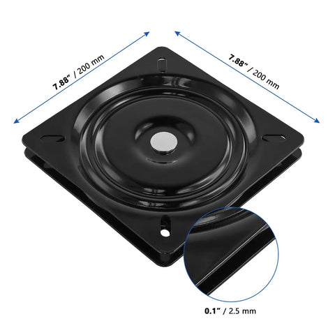 8 Inch Boat Seat Swivel Replacement for Square Bar Stools and Recliners, 360 Degree Lazy Susan Bearing, black steel base