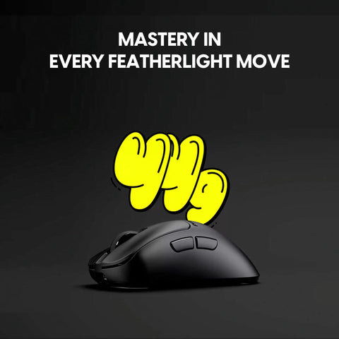 Featherweight Optical Gaming Mouse With Slick Ergonomic Frame Ultra Low Latency Tracking For Crisp Aim Weighs Just Forty Four Grams So You Move Quick Zero Drag Grip And Tough Switches For Grinding Out Win Streaks, shown from the side.