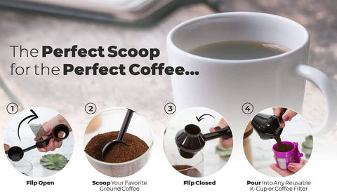 EZ Scoop Coffee Scooper And Funnel For Reusable K Cup Pods, Two Tablespoon Capacity, Mess Free Scoop And Dispense illustration