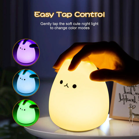 LED Cat Night Light For Kids Battery Powered Silicone Cat Nursery Night Light With 2 Soft Glow Modes, multicolor, hand on light