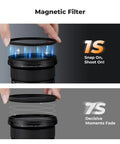 Magnetic 1 Second Swap 77mm Circular Polarizing Filter for DSLR Cameras being placed on lens with magnetic adapter ring.