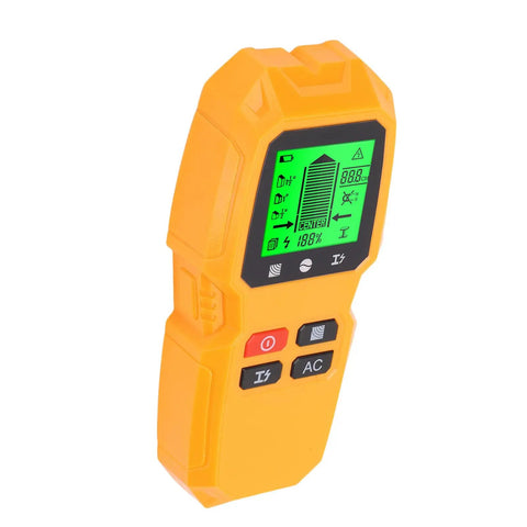 GOTOTOP Wall Detector ABS Stud Finder 5 in 1 LCD Wall Scanner in yellow, showing LCD display and buttons for detection.
