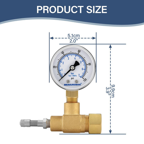 Air Over Water Test Regulator With Gauge For Home Plumbing Leak Detection, 2-Inch Dial, 0-100 PSI Range, Includes 1/4-Inch NPT Mount