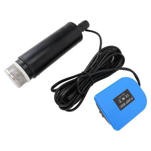 Plug And Play Heavy Duty Sump Pump With 500 GPH Output And 16 Ft Max Lift Compact 18V Battery Operated Utility Pump featuring black pump and blue control unit.