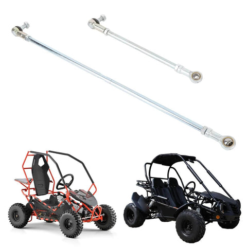 Beefy Go Kart Tie Rods Steel Alloy For Precision Steering next to two Yerf Dog go karts