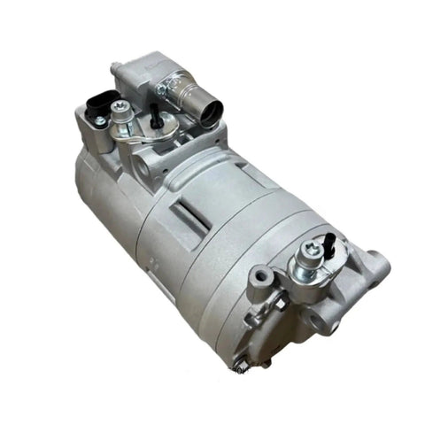 BMW Compatible Direct Fit Air Conditioning Compressor Electric Refrigeration Unit featuring toughened scroll compression from a side angle.
