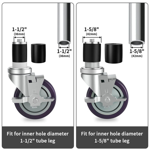 OK5STAR 4-inch prep table caster set of 4 with brakes expanding stem fits 1-1/2 in or 1-5/8 in tube legs