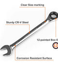 Pro Shop Workhorse 3/4 Inch Ratcheting Combination Wrench SAE with sturdy CR-V steel and 12-point box end design.