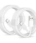 Two white USB-C to USB-A CarPlay charging cables, 3 ft each, 2-pack
