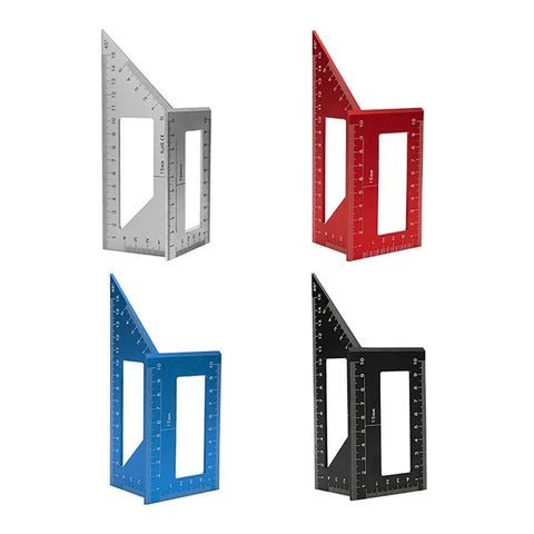 Digital Caliper, Woodworking Angle Ruler 45-90 Degree Aluminum Alloy Square in four colors: silver, red, blue, and black.