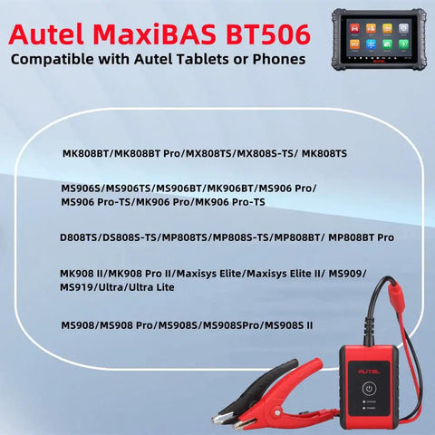 BT506 Car Battery Tester With Adaptive Conductance For 6V And 12V Batteries, Reads 100-2000CCA And Tests Flooded, AGM, AGM Spiral, EFB And GEL Packs, Plug-And-Play Go-To Tool For CCA, CA, SAE, EN, IEC, DIN Standards, Fast Accurate Diagnostics, Autel tablet compatibility