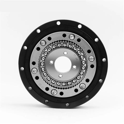 Top Notch Precision Harmonic Drive Robot Gear Reducer featuring tight horizontal mount and one hundred reduction ratio, showcasing sleek metal structure.