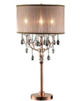 35 Inch Rosie Crystal Table Lamp With Copper Finish And Deer Antler Inspired Design, UL Listed, Clear And Black Hanging Crystals