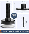 Close-up of Eight Pack Adjustable Furniture Feet With Three Eighths Inch Sixteen Thread T Nut Kit Levelers, dimensions shown