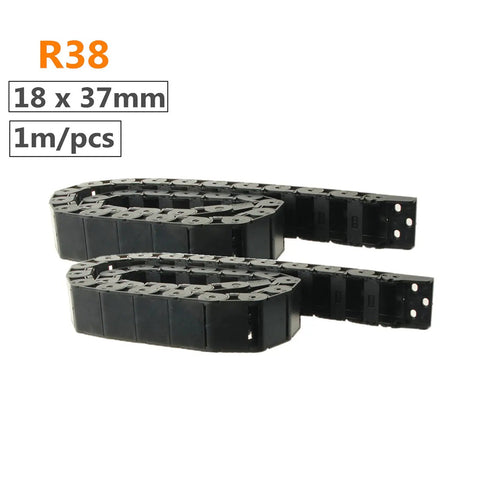 Drag Chain Cable Carrier 2Pcs R38 18mm X 37mm Inner H X Inner W Black Nylon Wire Carrier For CNC Machines 1M Length Noise Reducing Wear Resistant Custom Length By Linking Or Splitting, 1m two-piece chain
