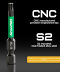 Badass 11 Piece S2 Steel Torx Screwdriver Bit Set Featuring Nuclear Magnetic Tips And Standard 1/4 Inch Hex Shanks close-up of T20 screwdriver bit, S2 alloy steel, engineered for impact drivers.