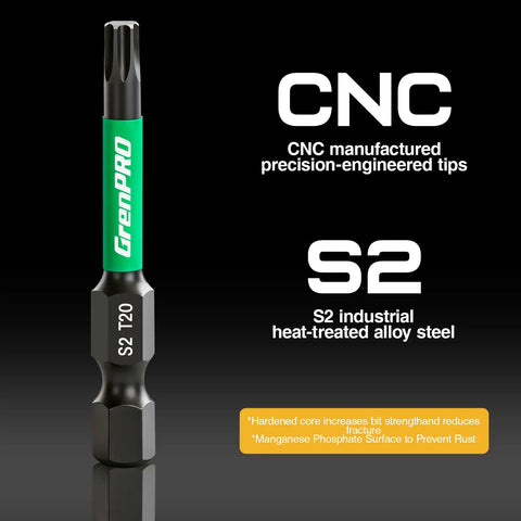 Badass 11 Piece S2 Steel Torx Screwdriver Bit Set Featuring Nuclear Magnetic Tips And Standard 1/4 Inch Hex Shanks close-up of T20 screwdriver bit, S2 alloy steel, engineered for impact drivers.