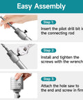 Assembly guide showing steps to use Boss Level 6 Piece Masonry Concrete Hole Saw Kit With Tungsten Carbide Segments.