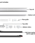 Components of the Concealed Wall Mounted Sliding Barn Door Hardware Kit With Soft Close Mechanism, No Floor Track, 42 Inch Size
