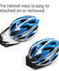 One-Piece Adjustable Adult Bike Helmet For Men And Women, Ultra Lightweight 200g, Blue White, removable visor visible