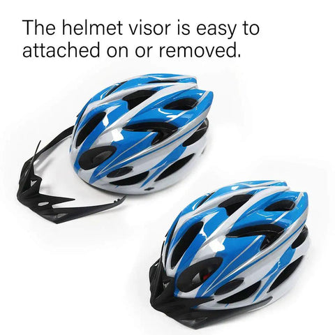 One-Piece Adjustable Adult Bike Helmet For Men And Women, Ultra Lightweight 200g, Blue White, removable visor visible