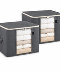 Huge Capacity Two Pack Fabric Storage Bins With Secure Lids, Built Like A Tank Heavy Duty, 60L Oxford containers for clothes.