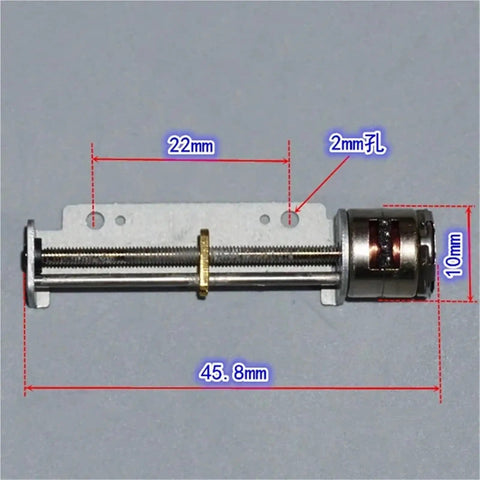 Slick 10mm Lead Screw Stepper Motor Built Tough 2 Phase 4 Wire with measurements of 22mm and 45.8mm for precise linear motion.