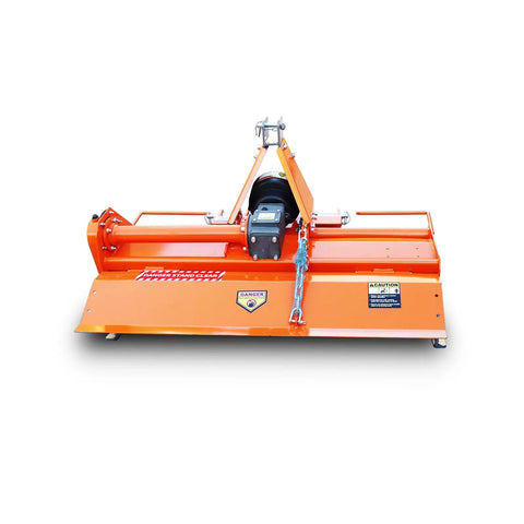 Front view of 37 Inch 3 Point Rotary Tiller Attachment For Category 1 Tractors PTO Driven Cultivator With 540 RPM Gearbox and 5 Inch Tillage Depth