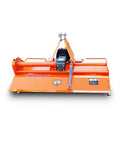 Front view of orange 49 Inch 3 Point Rotary Tiller Attachment For Cat 1 Tractors 20 To 30 HP, 540 RPM PTO Driven Cultivator.