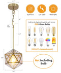 Modern Brass Chandelier With Adjustable Height Hanging Lights And 4mm Clear Glass Shade Pendant Lighting showing dimensions and bulb types