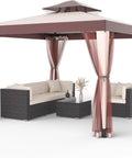 10x10 Outdoor Canopy Tent With UV Resistant Waterproof Top 2 Tier Vent Sturdy Patio Shelter With Removable Netting Ideal For Camping Backyard Parties Garden Grilling Beige And White