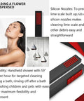 Close-up of Badass Black And Red Rain Shower System with sleek silicone nozzles for easy cleaning and flexible handheld use.