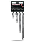 Heavy Duty Four Piece Three Eighths Inch Drive Extension Bar Set With One And Three Quarter Inch, Three, Six And Eight Inch Lengths Detent Ball