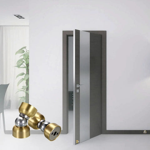 4 Pack Magnetic Door Stoppers With Screws, Heavy Duty Door Holder And Wall Mount Catcher, Stainless Steel Gold Finish, installed on open door