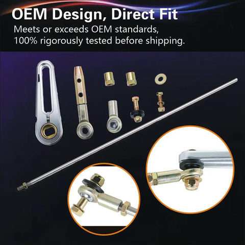 21-Inch Transmission Column Shift Linkage Kit for GM TH-200 200-4R TH-350 TH-400 4L60 4L60E 4L80E 700-R4 Universal Plug-and-Play Complete Kit With Rod Ends, Bushings, Washers, Nuts And Bolts. 21-inch metal linkage kit with rod ends and hardware