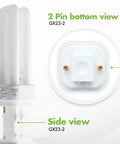 Four Pack 13 Watt Double Tube 2 Pin GX23 2 Plug In CFL Bulbs 4100K Cool White Replacement For GX23 2 Sockets side and base view