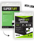 SuperTuff Plastic Drop Cloth For Big Paint Jobs 9 By 12 Feet 108 Sq Ft packaging showing new look and product specs