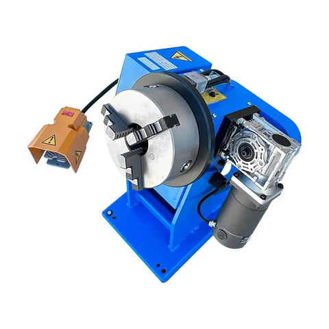 Rock Solid 110 Volt 8 Inch Welding Positioner Featuring A 3 Jaw Self Centering Hollow Chuck and smooth rotary base mechanism.